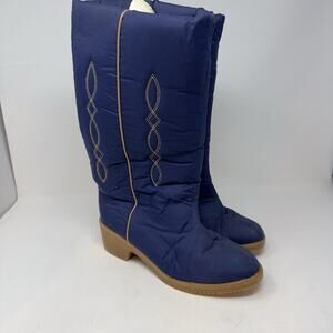 Vintage 80s Fascinator Boots Womens 7.5 Blue Padded Nylon Winter Apres Ski Snow